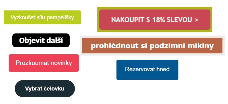 Ukázka různých CTA buttonů z newsletterů