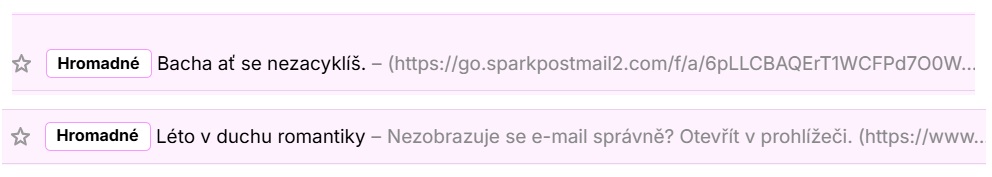 Ukázka nevyplněných preheaderů z e-mailové schránky