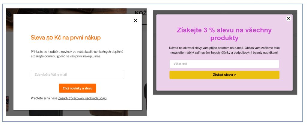pop-up okna z e-mailingových nástrojů