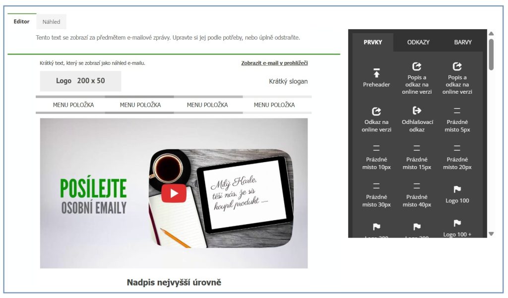 Ukázka ze Smart editoru