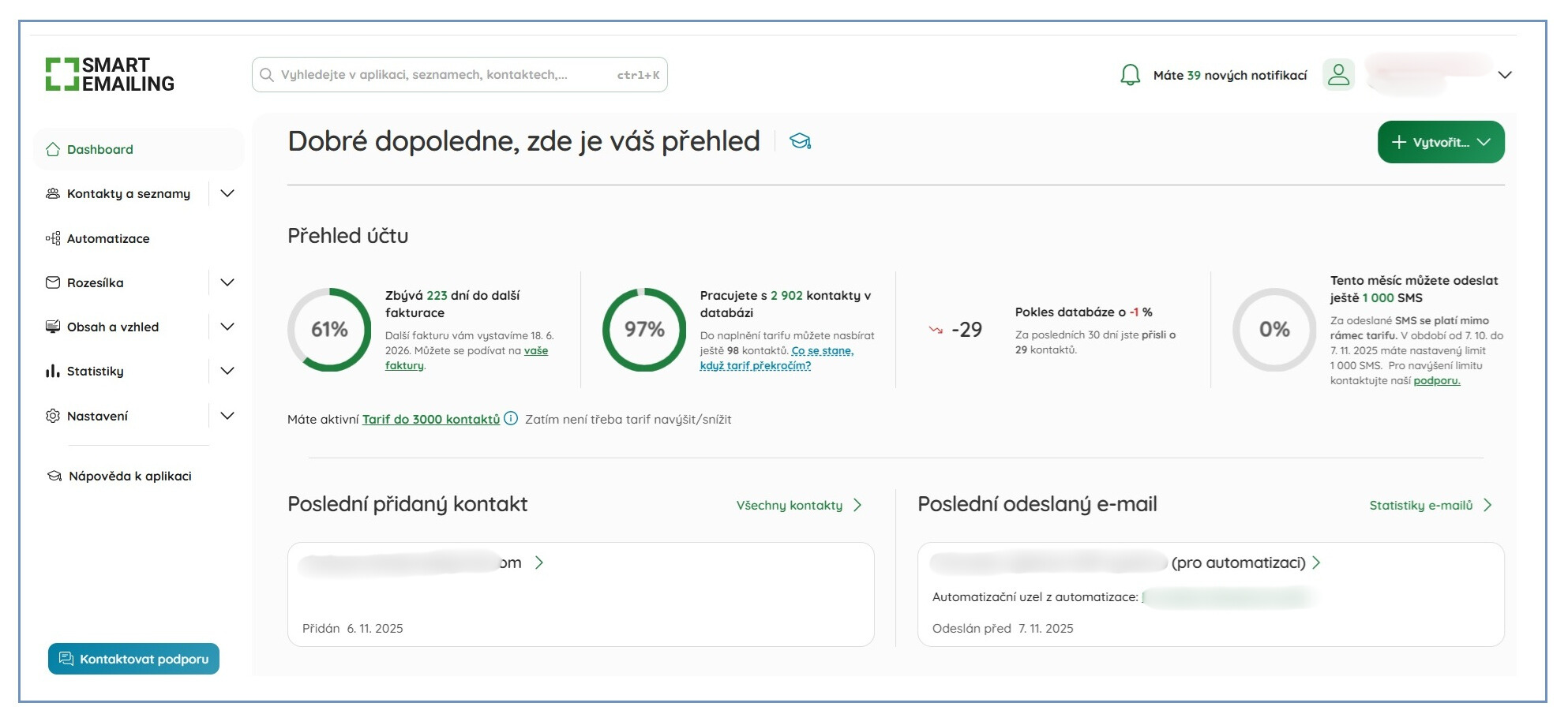 Ukázka nástěnky v nové verzi